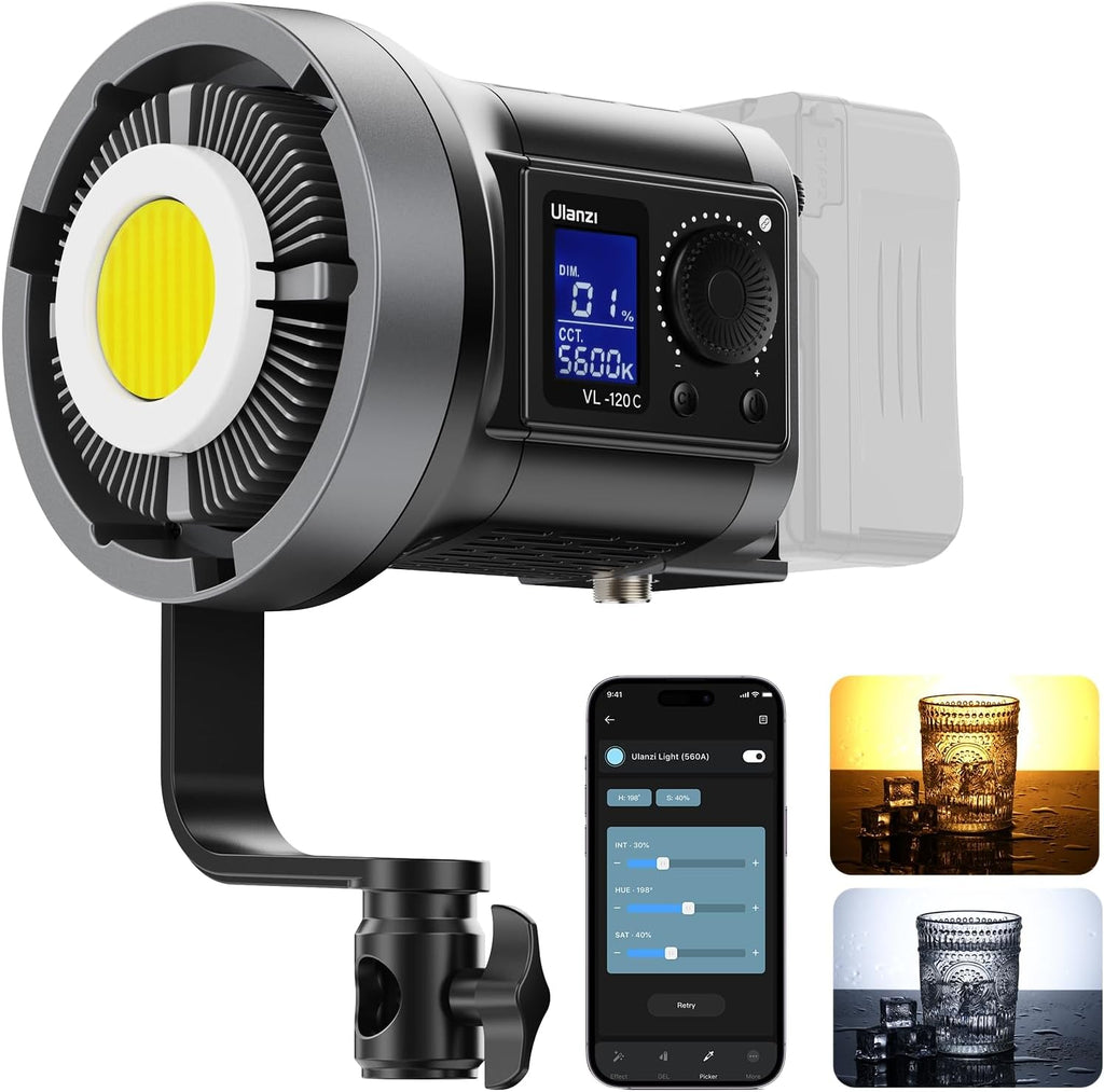 ULANZI 120W V-Mount COB LED Video Light, Bi Color 2700K-6500K COB Bowens Mount